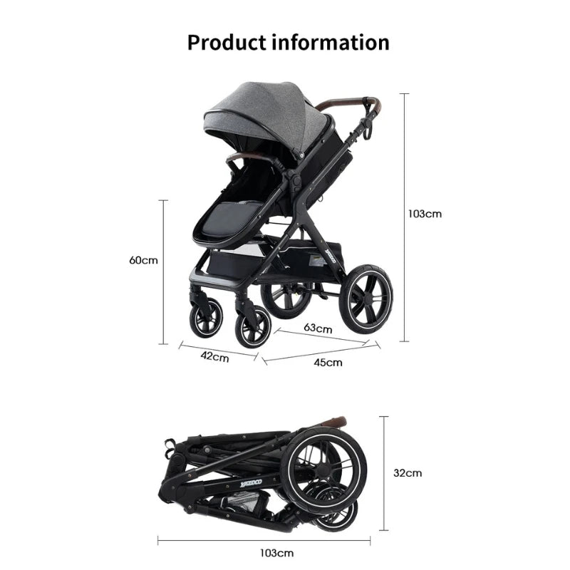 Poussette luxueuse 3 en 1 pour nouveau-né pliable