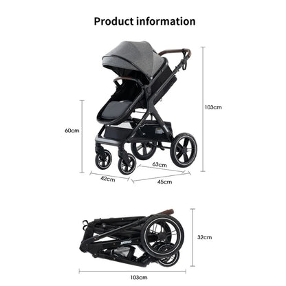 Poussette luxueuse 3 en 1 pour nouveau-né pliable