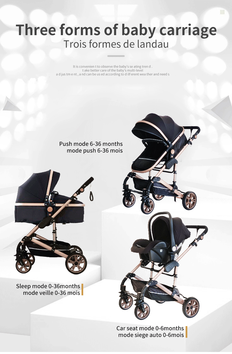 Poussette trio 3 en 1 pour bébé pliable