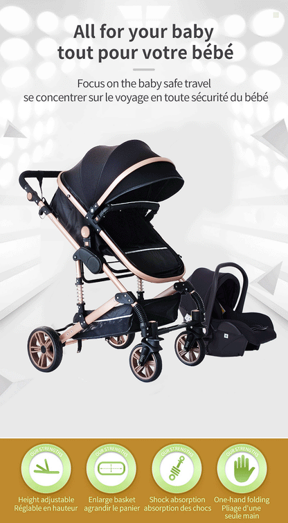 Poussette trio 3 en 1 pour bébé pliable