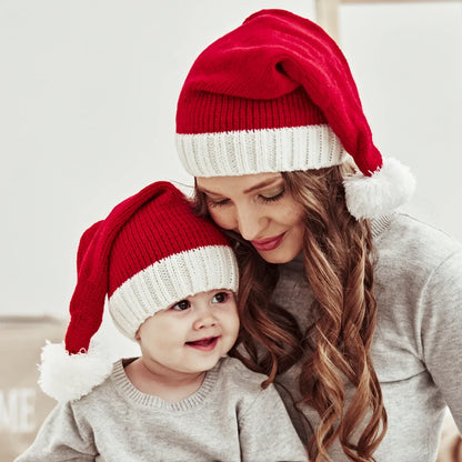 Joli Bonnet de Noël à pompon unisexe pour maman et bébé