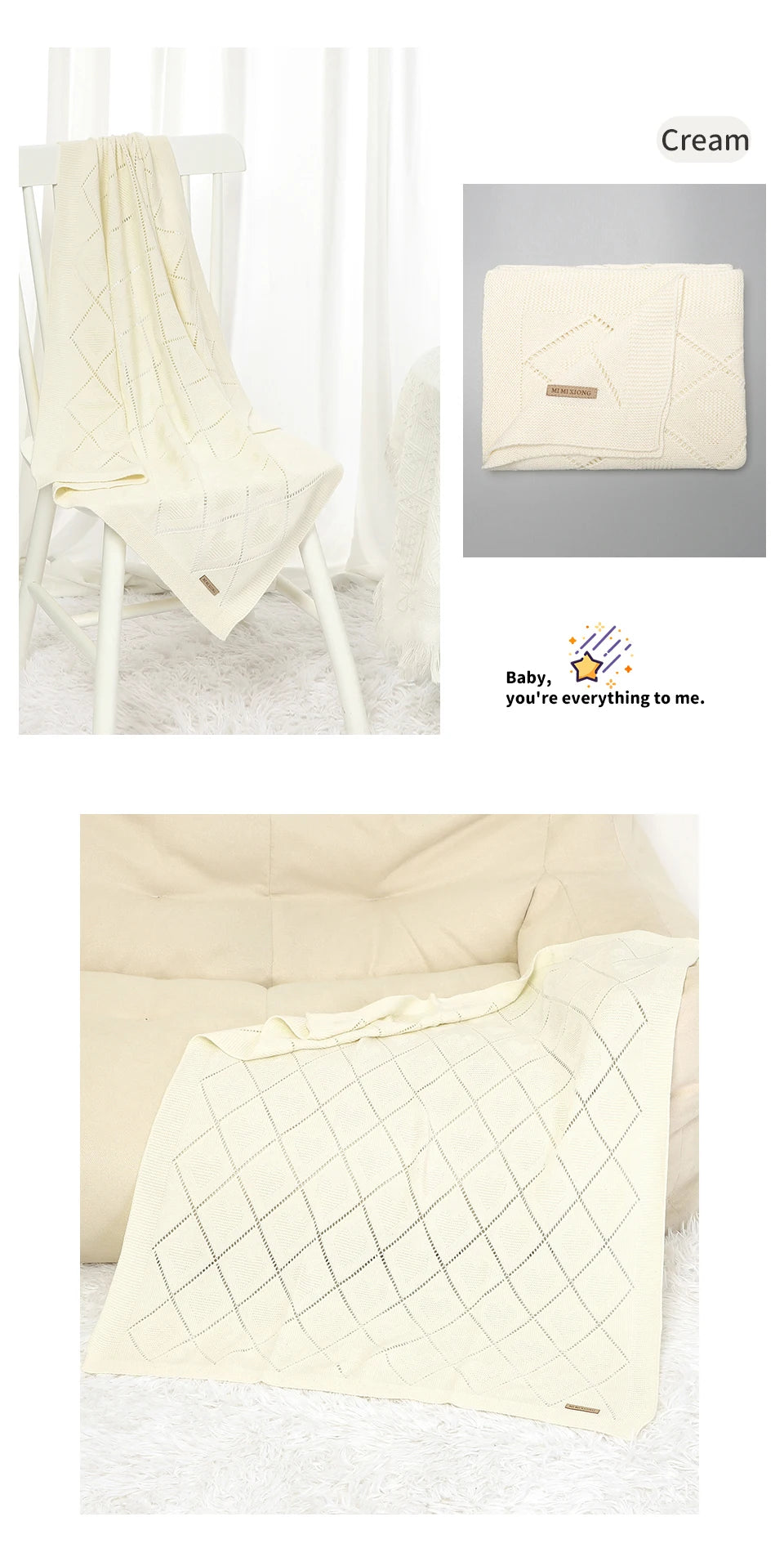 Couverture tricotée en coton pour bébé
