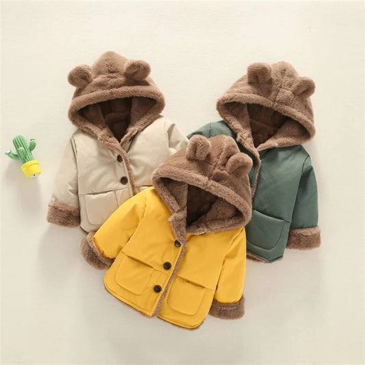Manteau épais chaud en velours à capuche motif oreille d’ours