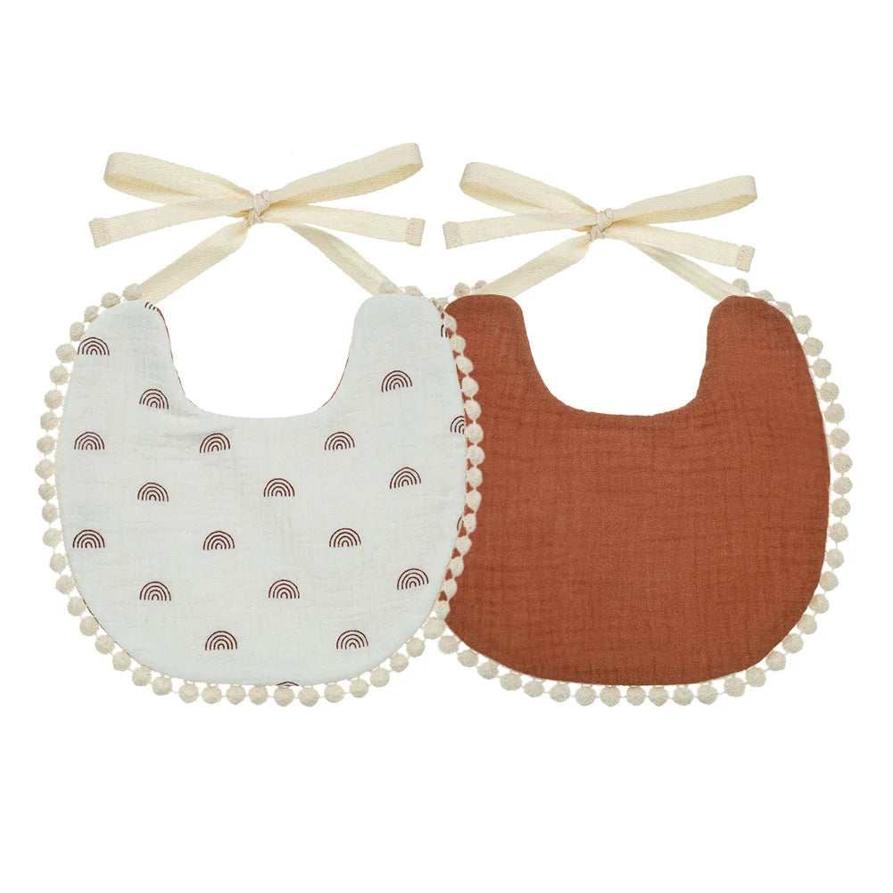 Bavoir en coton brodé double-face
