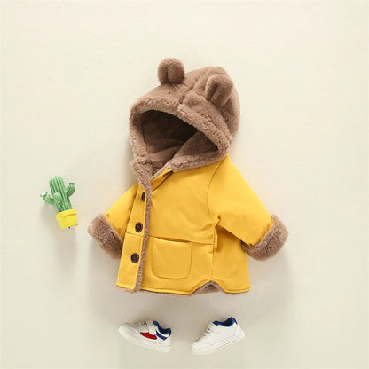Manteau épais chaud en velours à capuche motif oreille d’ours