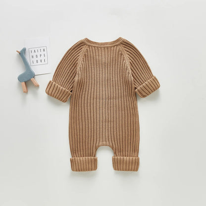 Barboteuse à manches longues tissu côtelé pour bébé