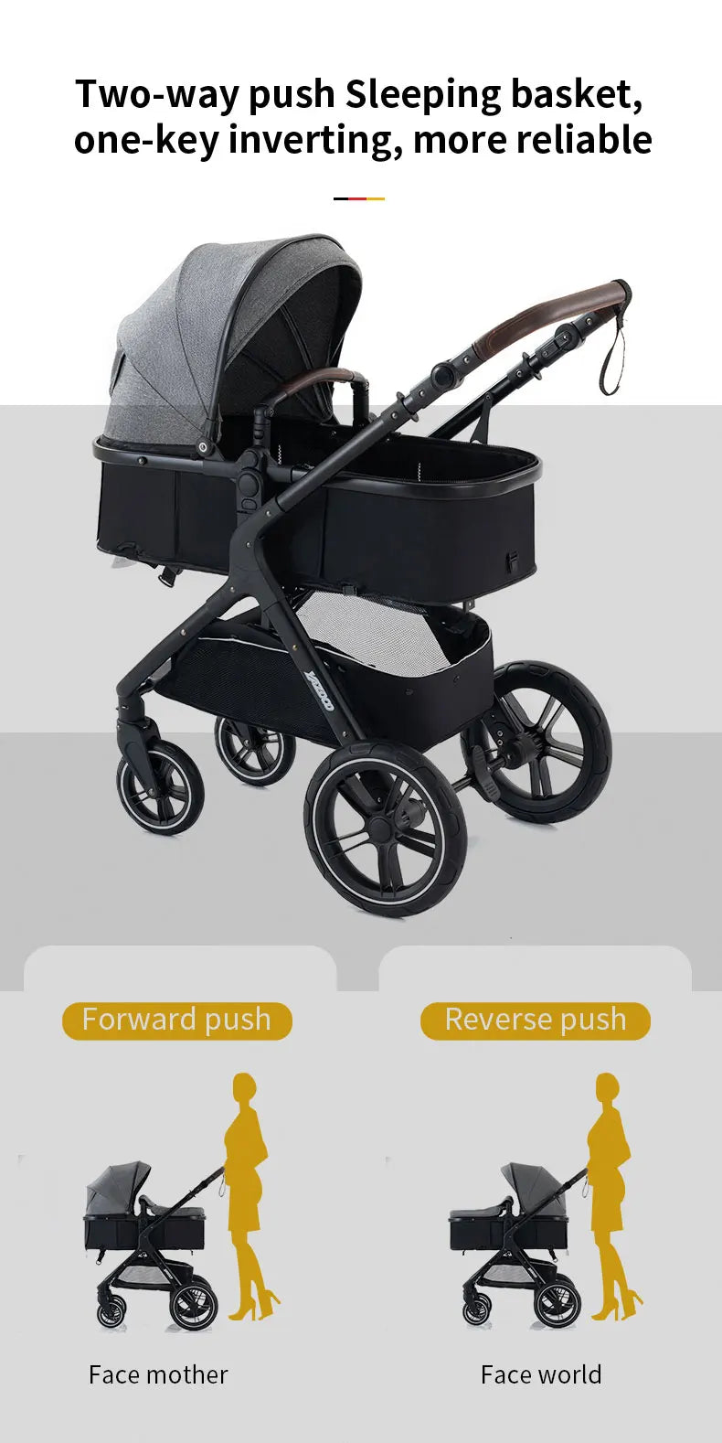 Poussette luxueuse 3 en 1 pour nouveau-né pliable