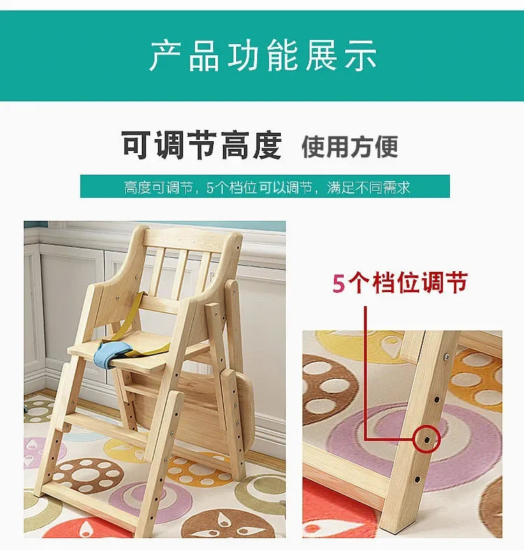 Chaise haute en bois pliable pour bébé