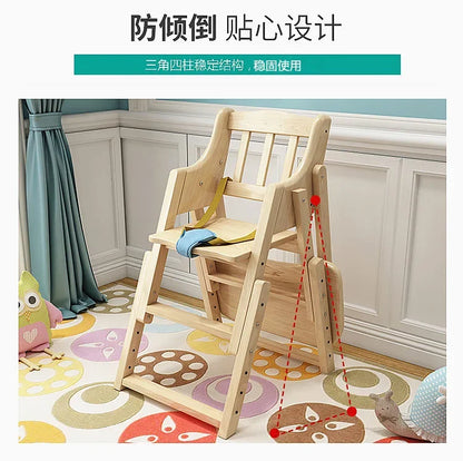 Chaise haute en bois pliable pour bébé