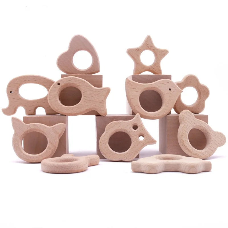 Hochet de dentition en bois de hêtre pour bébé