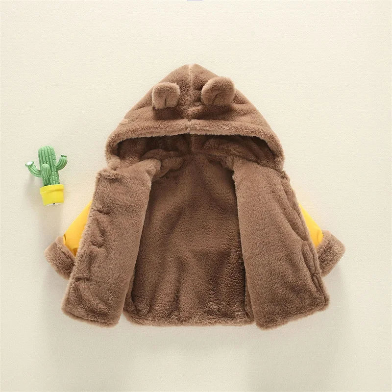 Manteau épais chaud en velours à capuche motif oreille d’ours