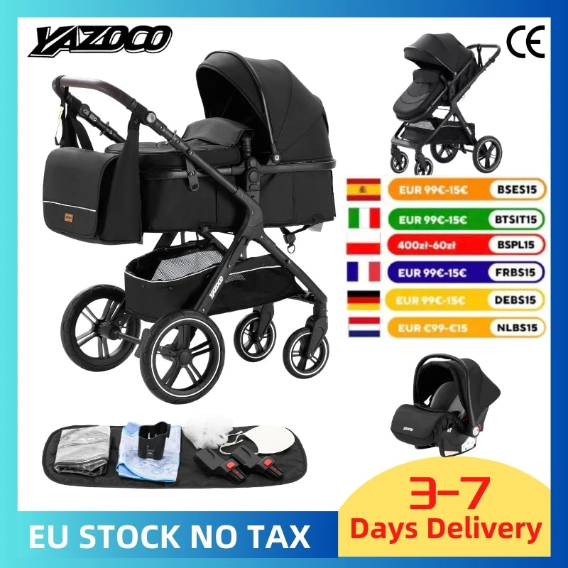 Poussette luxueuse 3 en 1 pour nouveau-né pliable