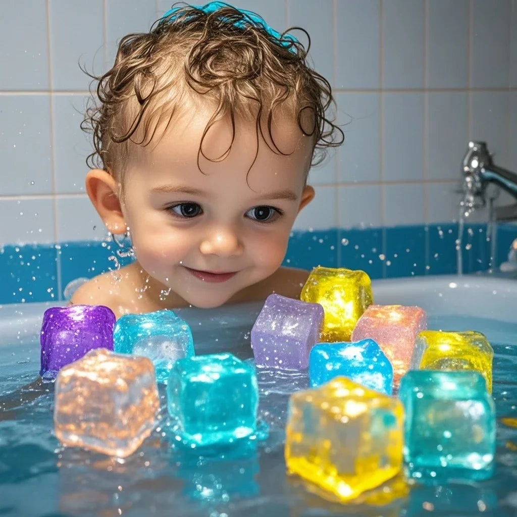 Lot de 6 ou 12 pièces de jouets de bain cubes lumineux