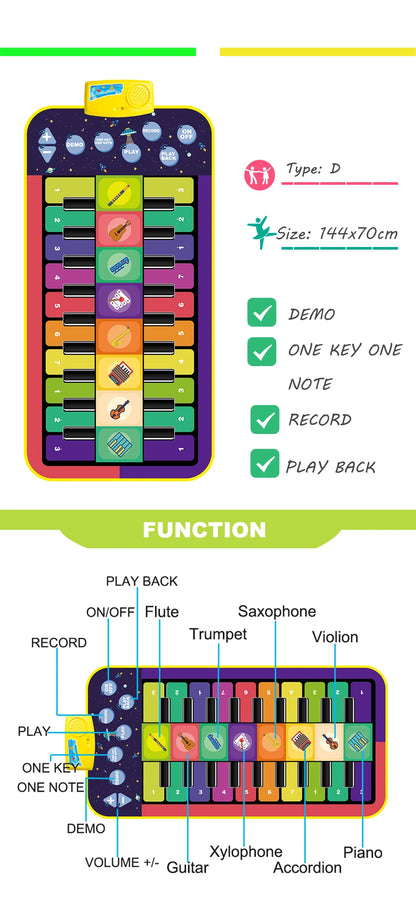 Tapis d’éveil musical multifonction violet et rouge pour enfants