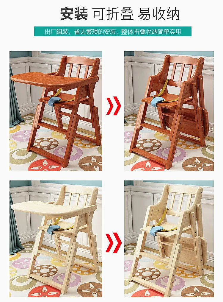 Chaise haute en bois pliable pour bébé