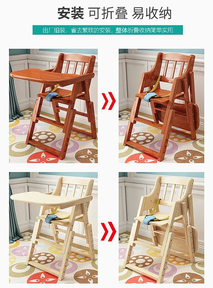 Chaise haute en bois pliable pour bébé