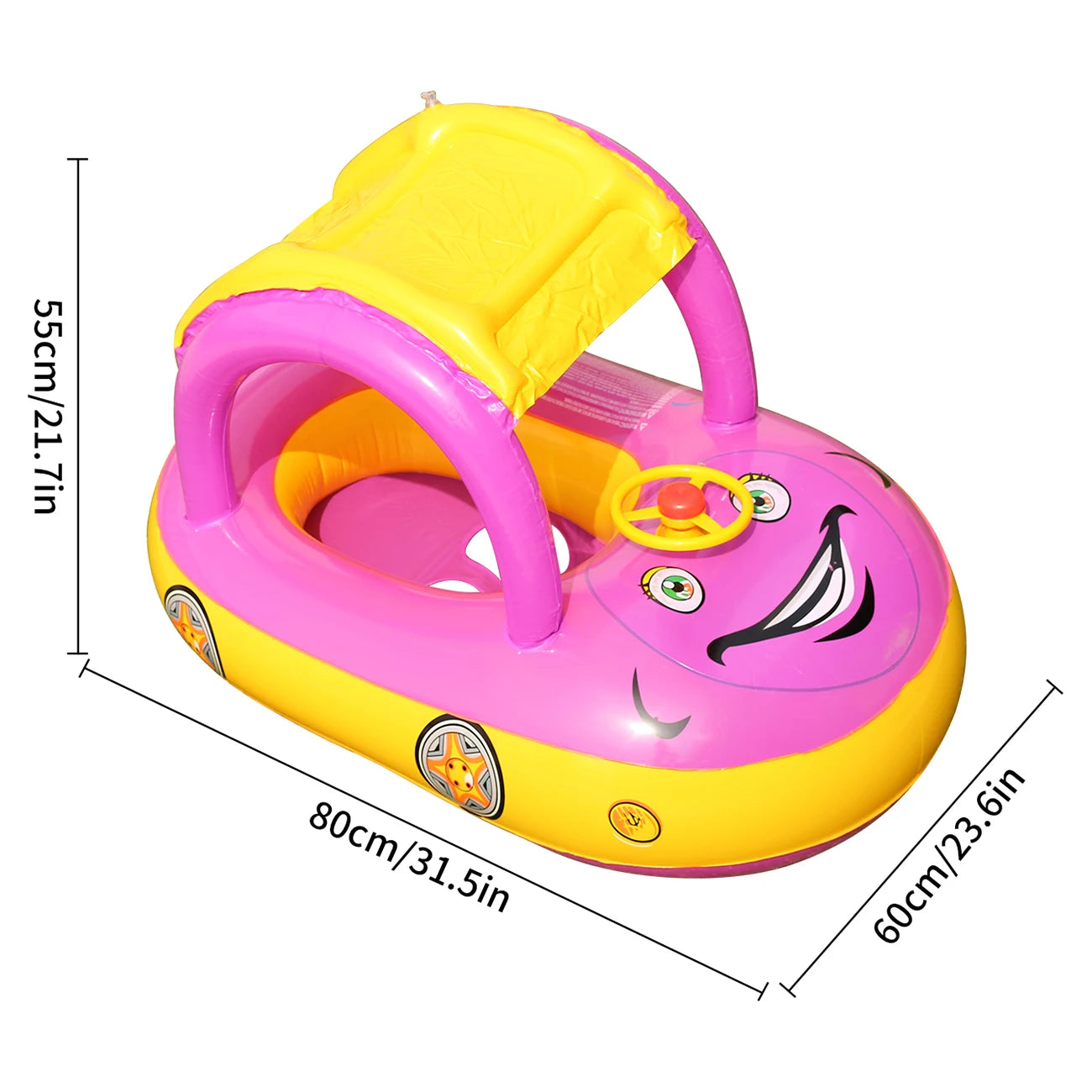 Bouée pour bébé avec pare-soleil de couleur rose