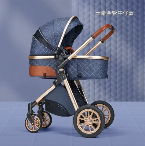 Poussette de bébé en cuir et aluminium