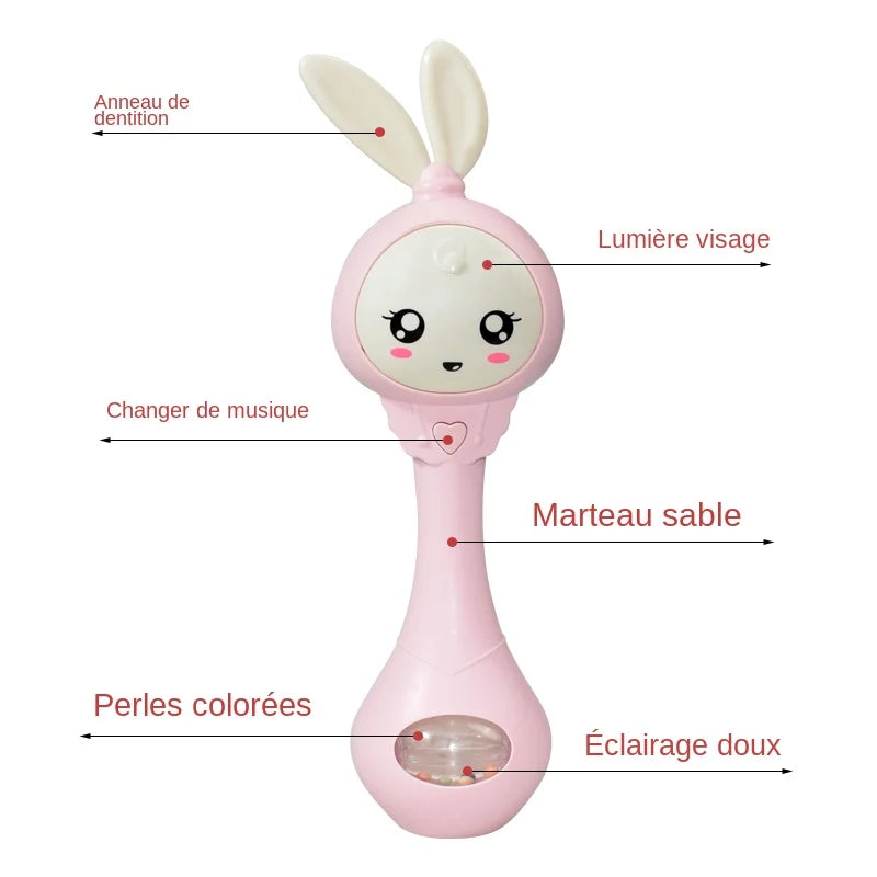 Hochet de dentition motif lapin avec musique