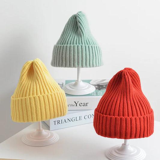 Bonnet tricoté côtelé pour bébés filles et garçons