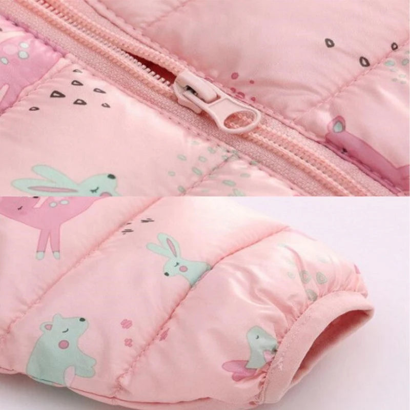 Doudoune bébé fille rose avec capuche à petites oreilles