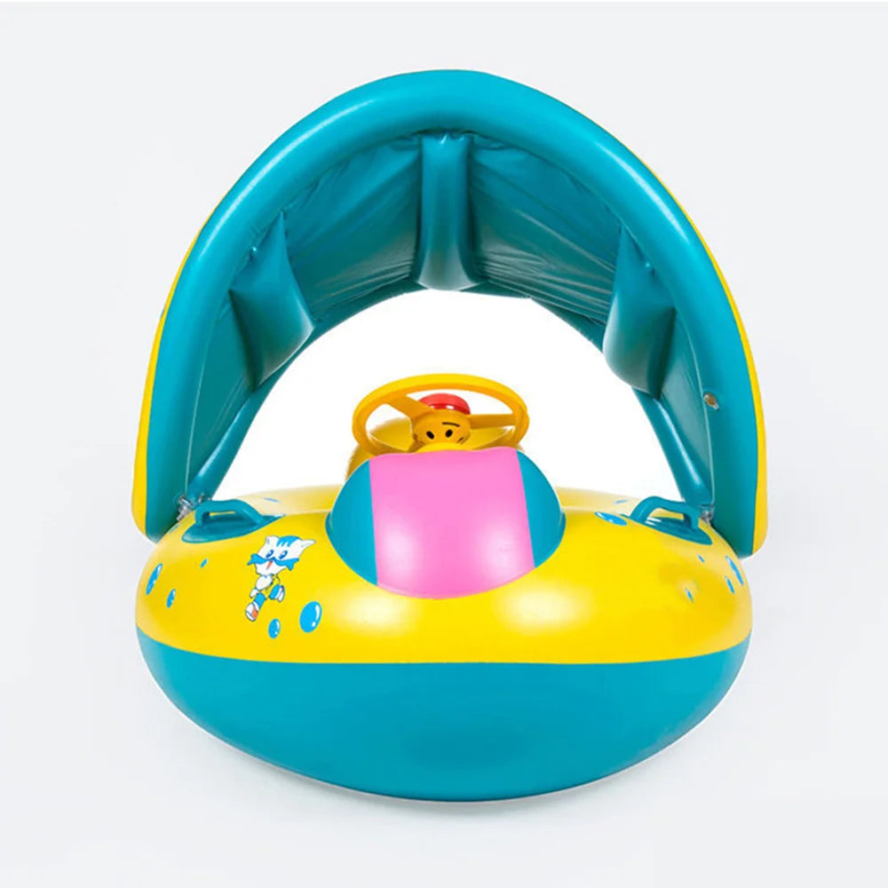 Bouée pour bébé portable et gonflable avec pare-soleil