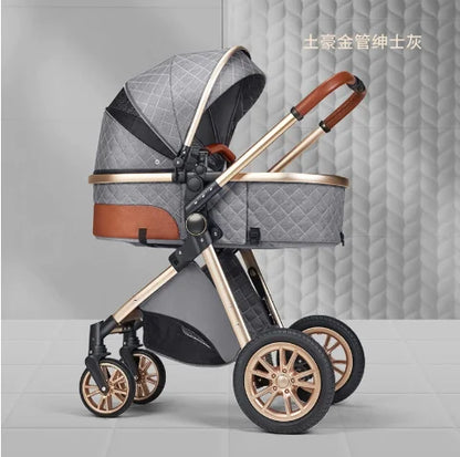 Poussette de bébé en cuir et aluminium