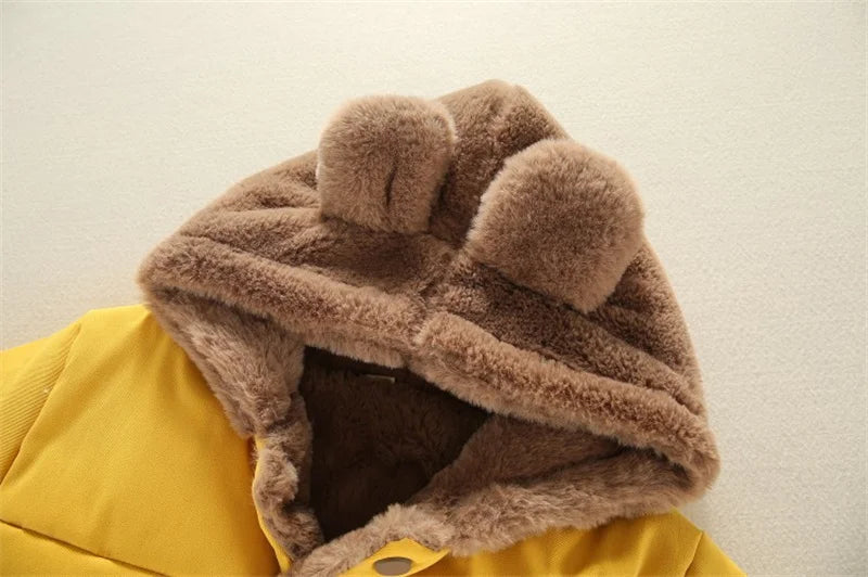 Manteau épais chaud en velours à capuche motif oreille d’ours