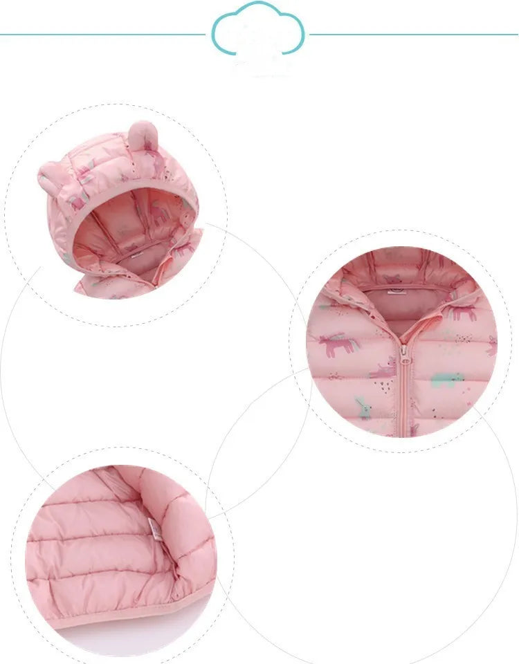 Doudoune bébé fille rose avec capuche à petites oreilles