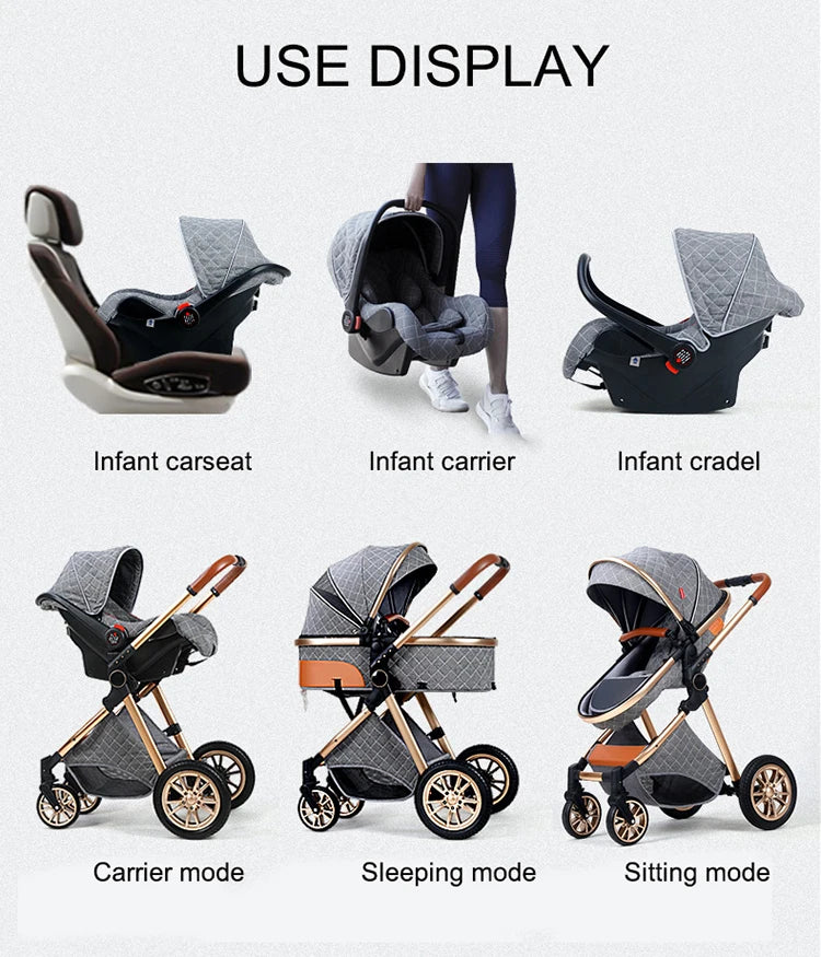 Poussette de bébé en cuir et aluminium