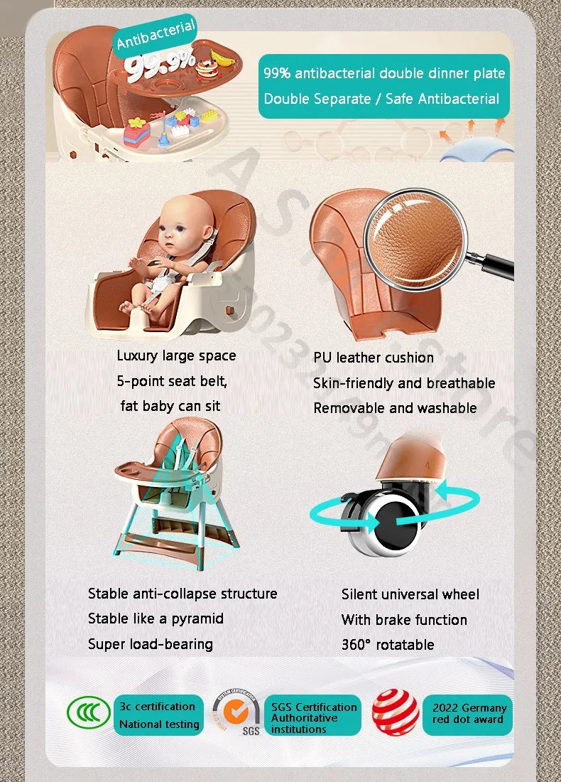 Chaise bébé haute pliable et réglable