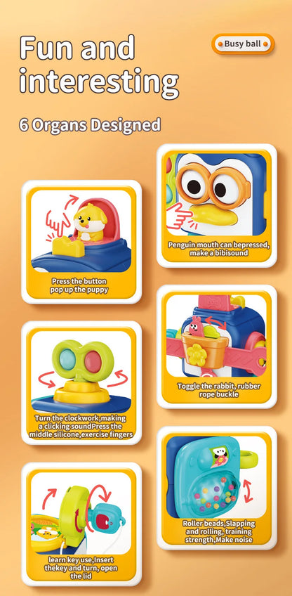 Cube de motricité montessori pingouin 6 en 1