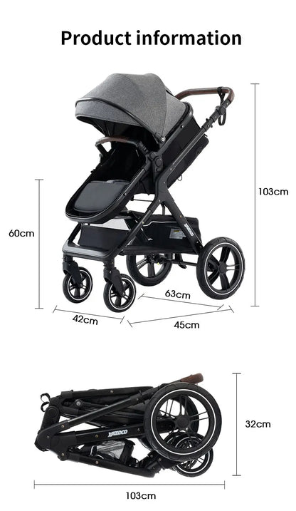 Poussette luxueuse 3 en 1 pour nouveau-né pliable