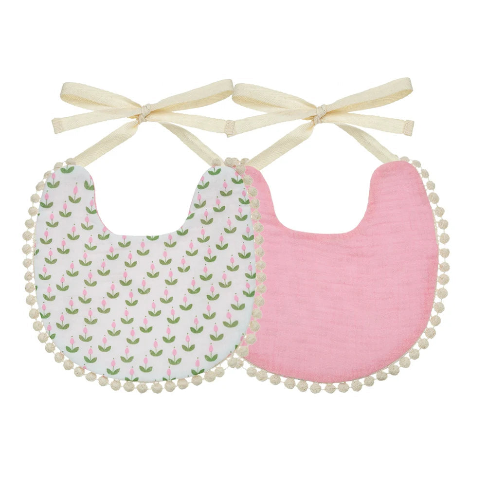 Bavoir en coton brodé double-face