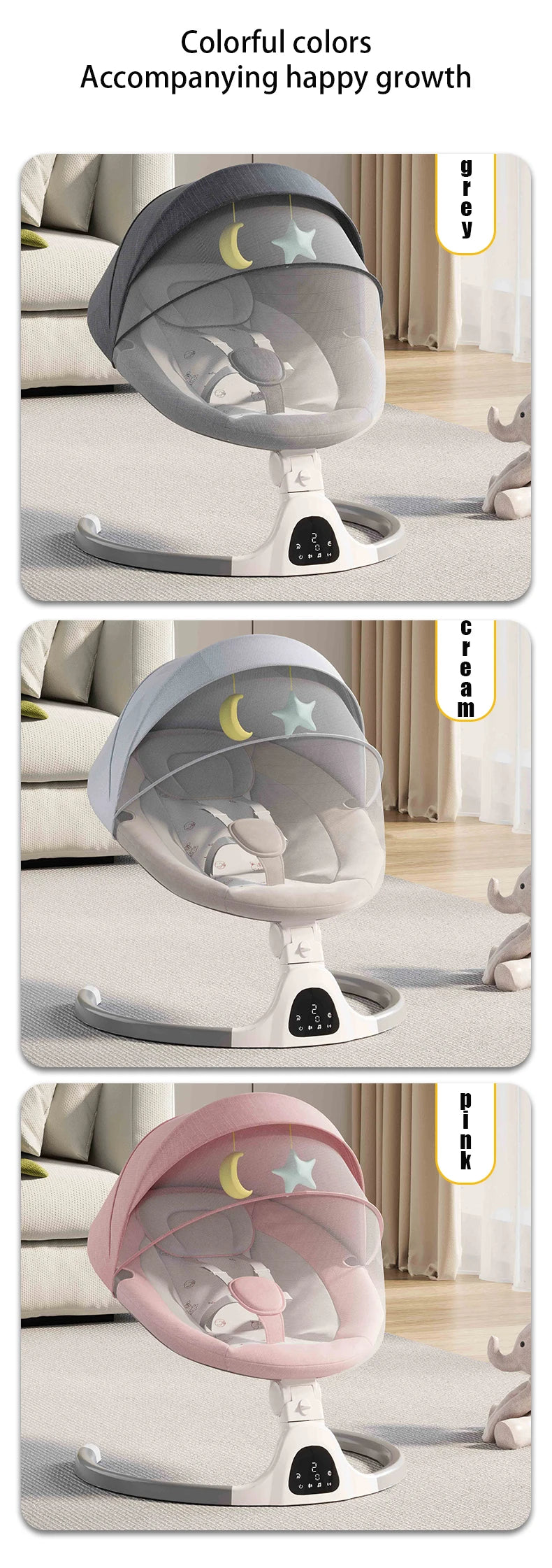 Berceau électrique et musical télécommandé pour bébé avec connexion Bluetooth
