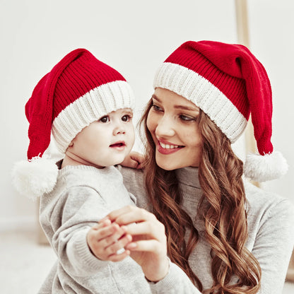 Joli Bonnet de Noël à pompon unisexe pour maman et bébé