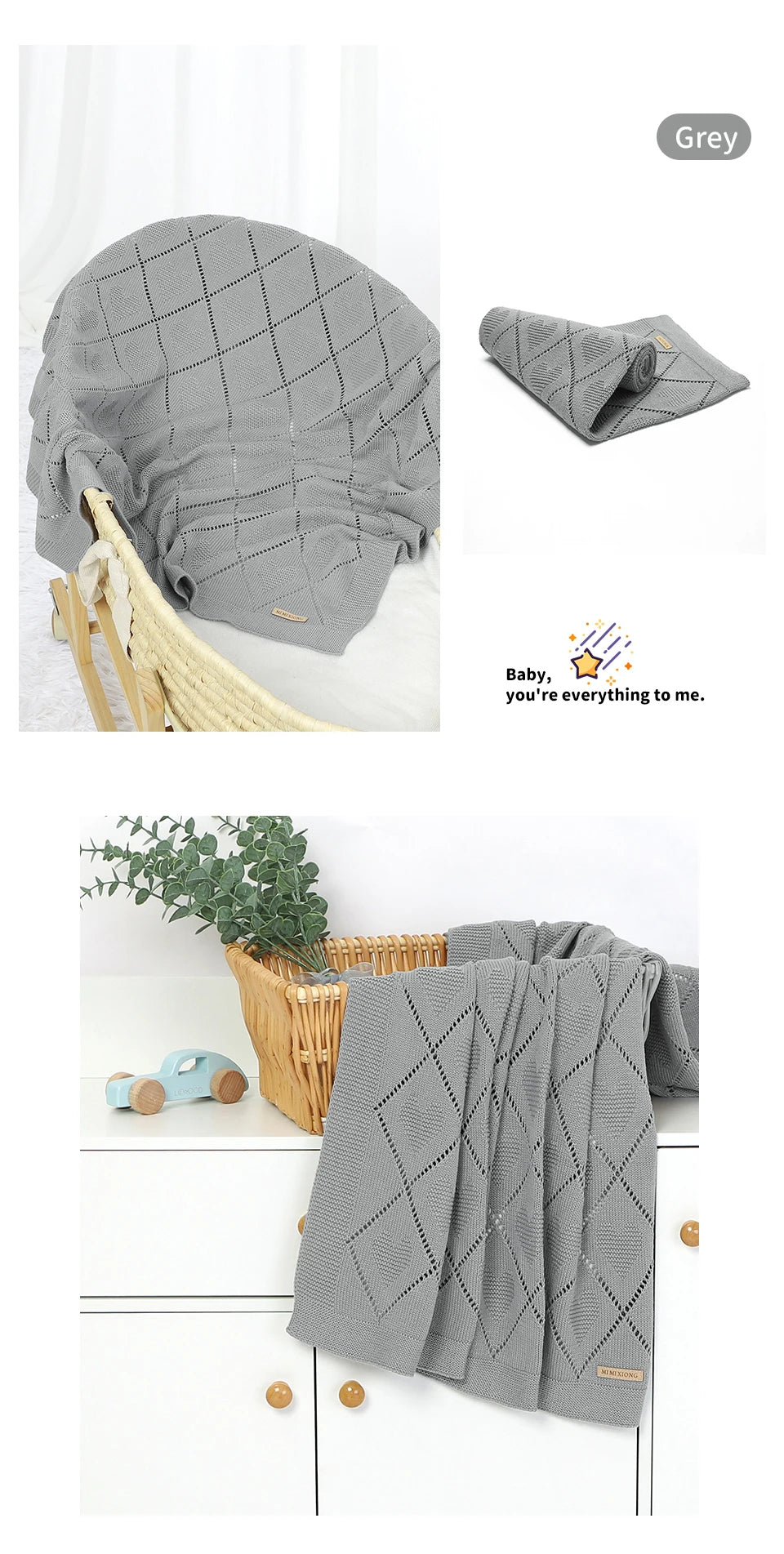 Couverture tricotée en coton pour bébé