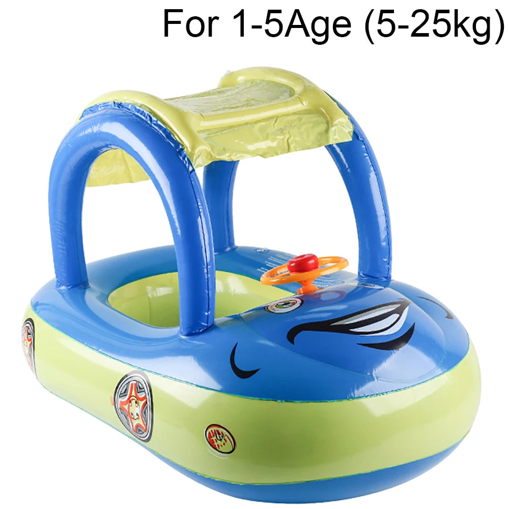 Bouée pour bébé avec pare-soleil de couleur turquoise