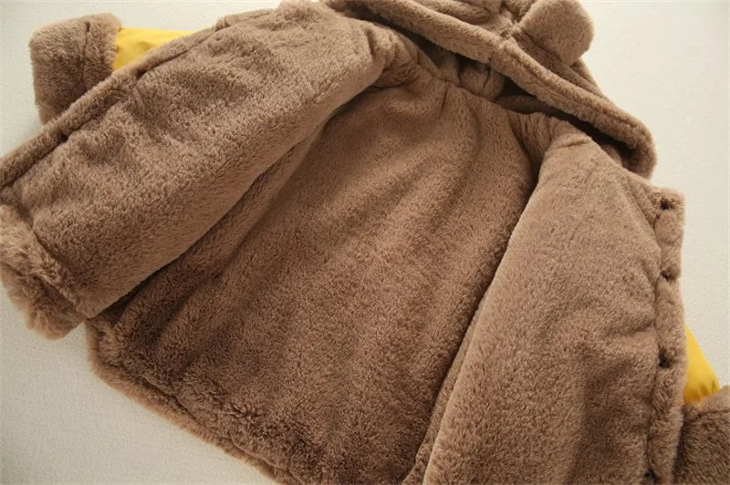 Manteau épais chaud en velours à capuche motif oreille d’ours