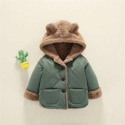 Manteau épais chaud en velours à capuche motif oreille d’ours