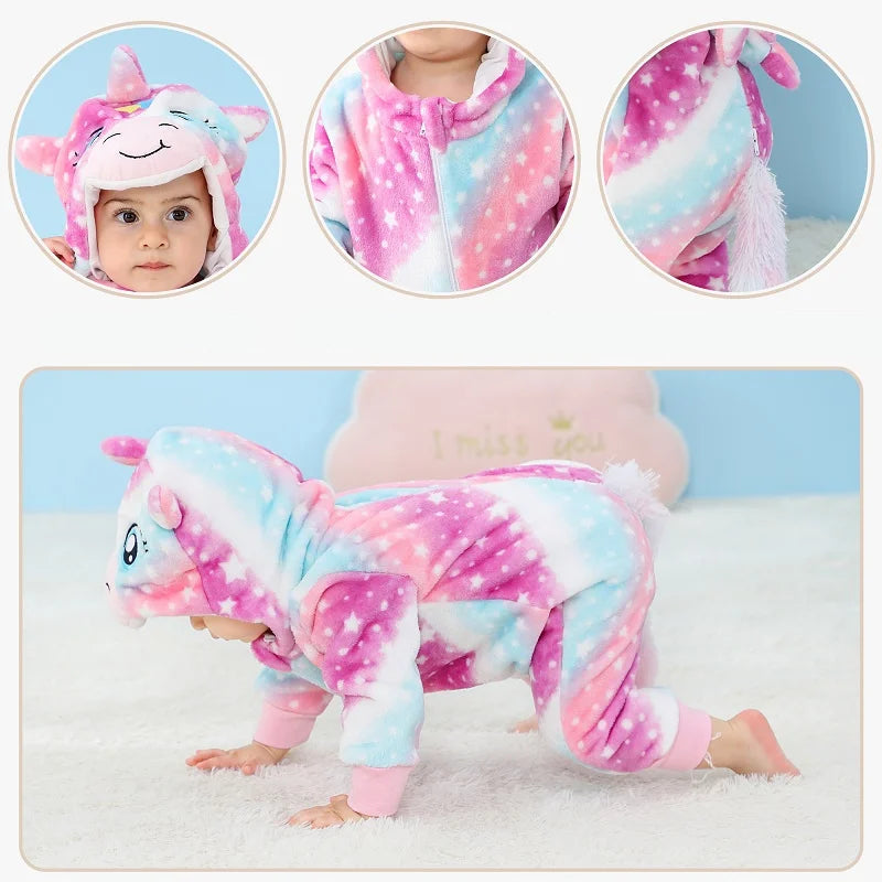 Combinaison pyjama doux à capuche d’animaux pour bébé