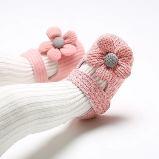Chaussures en coton à motif de fleur pour nouveau-né