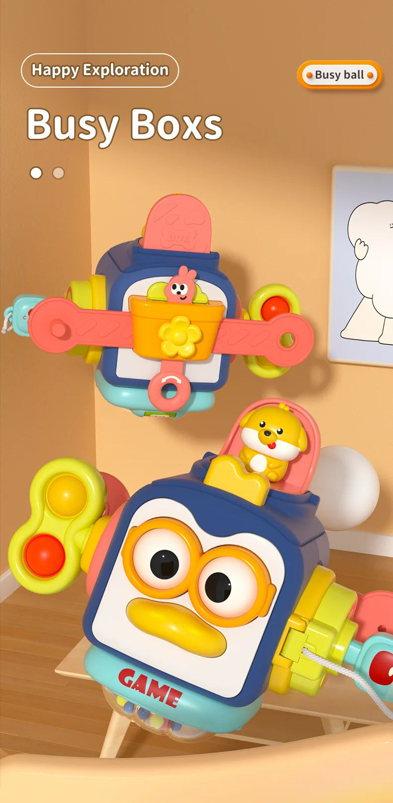 Cube de motricité montessori pingouin 6 en 1