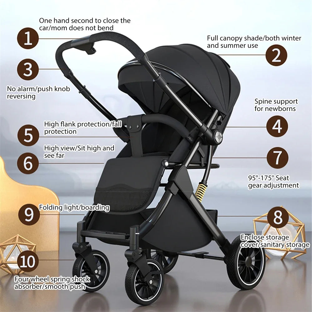 Poussette de bébé pliable à 4 roues