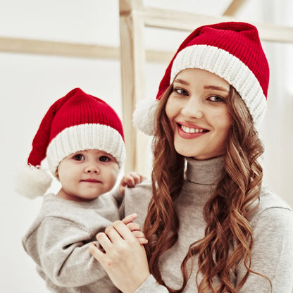 Joli Bonnet de Noël à pompon unisexe pour maman et bébé