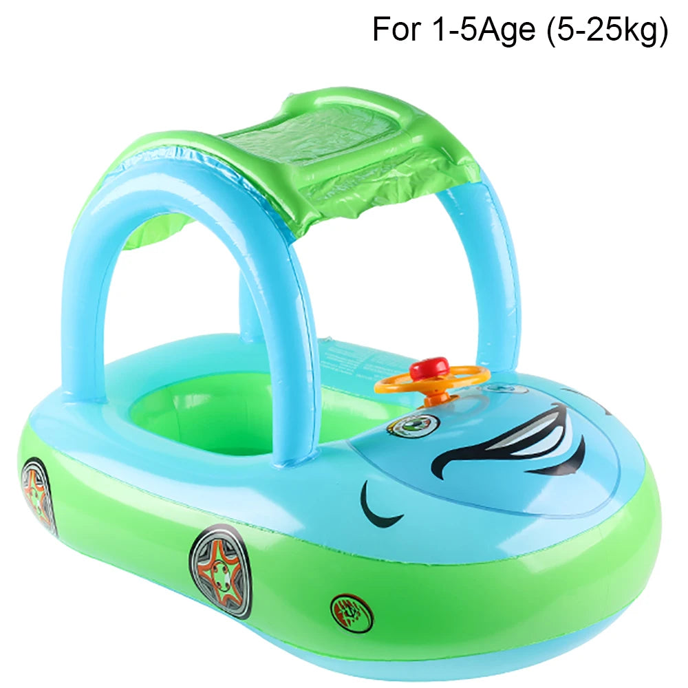 Bouée pour bébé avec pare-soleil de couleur turquoise