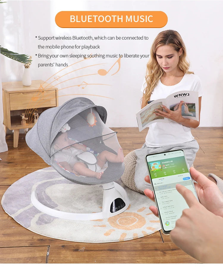 Berceau électrique et musical télécommandé pour bébé avec connexion Bluetooth