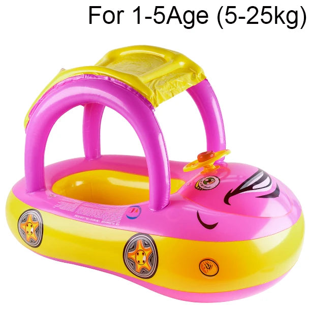 Bouée pour bébé avec pare-soleil de couleur rose
