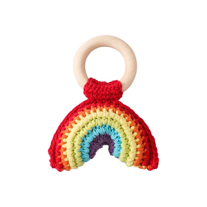 Hochet en bois avec anneau de dentition pour bébé