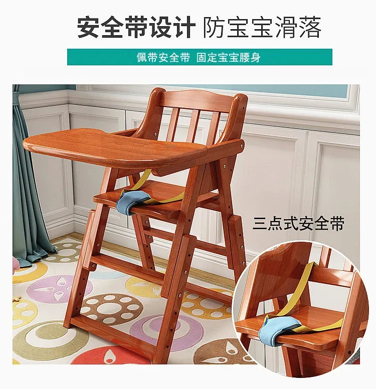 Chaise haute en bois pliable pour bébé